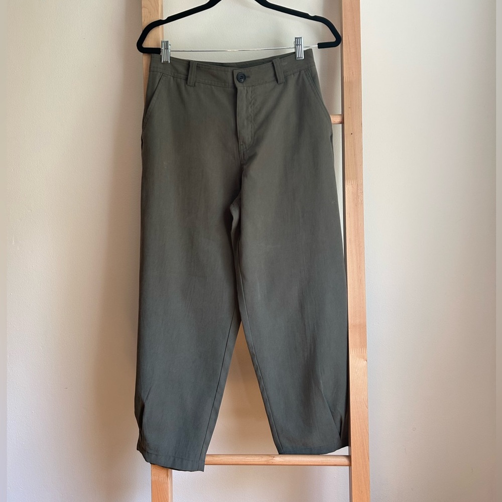 Zara Olive Chino Pants with Pleated Hems - Picture 7 of 7